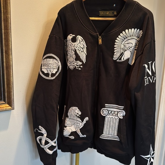 AKOO vintage black full zip Embroidered varsity Jacket sweatshirt EUC XXXL - Picture 8 of 13